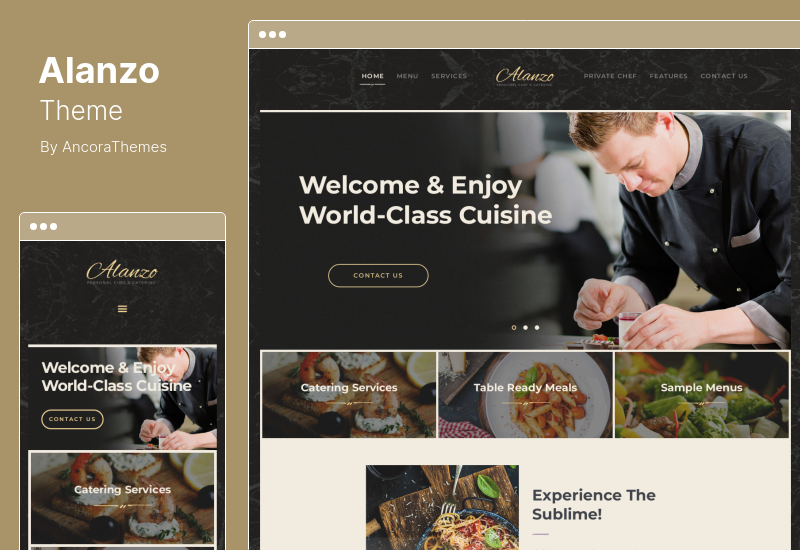 ธีม Alanzo - เชฟส่วนตัว & งานจัดเลี้ยงงานแต่งงาน WordPress Theme