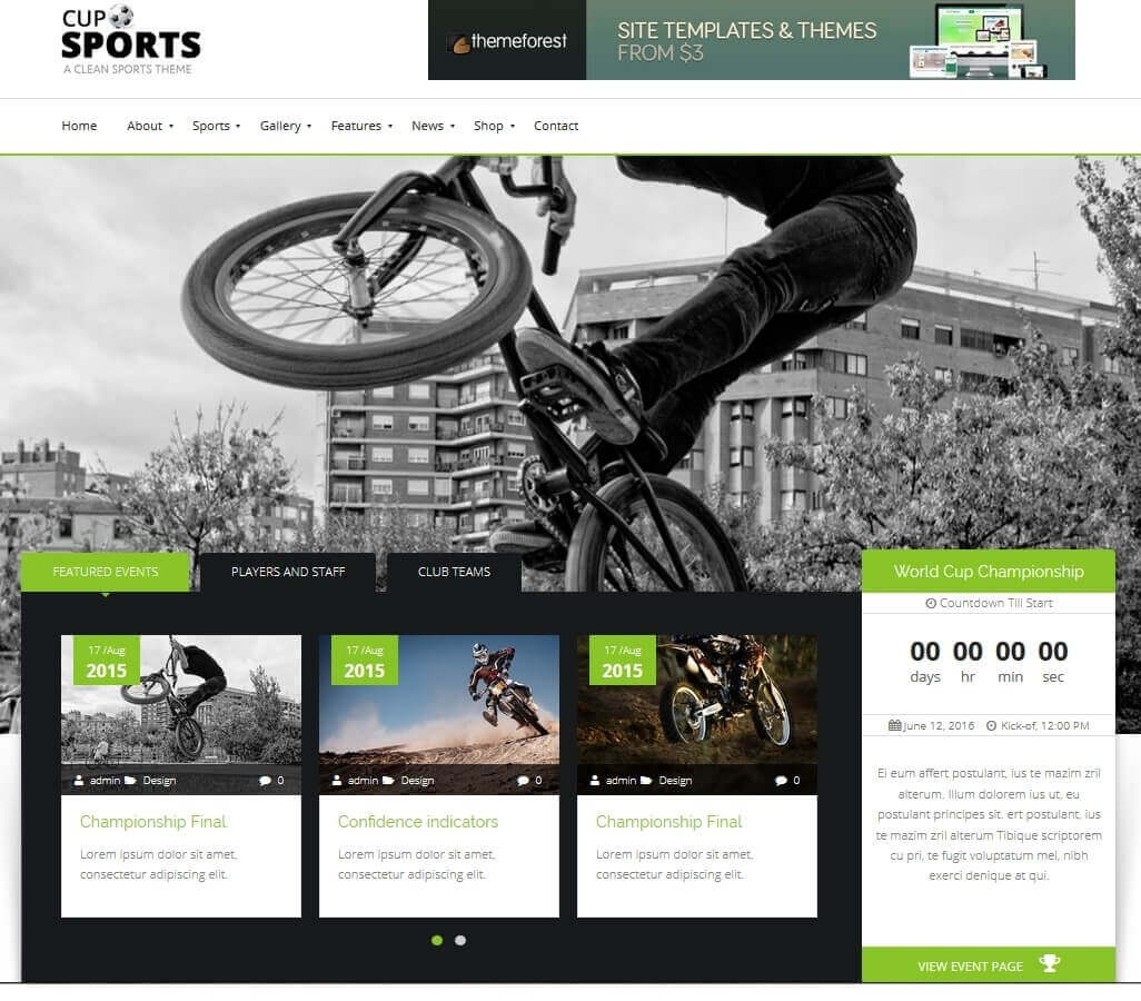 Sports Cup - motyw WordPress Bootstrap 3 Sporting