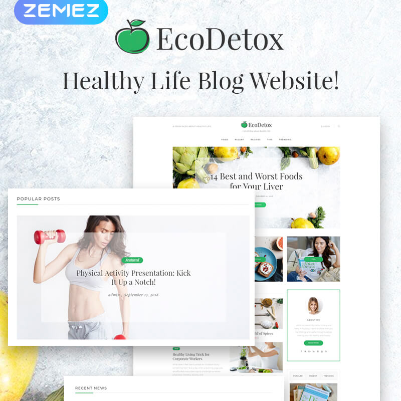 EcoDetox - บล็อกอาหารเพื่อสุขภาพ Elementor WordPress Theme