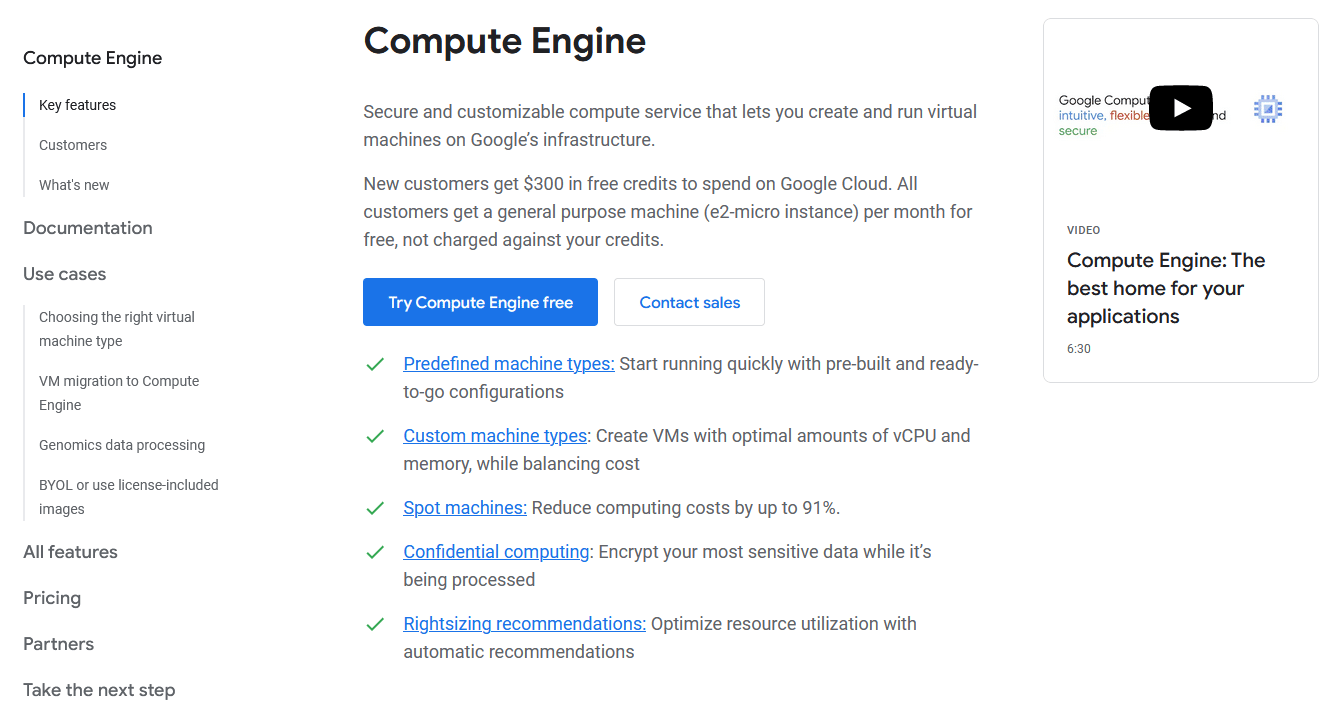 GoogleComputeEngineのホームページ