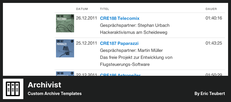Archivist Plugin - Benutzerdefinierte Archivvorlagen