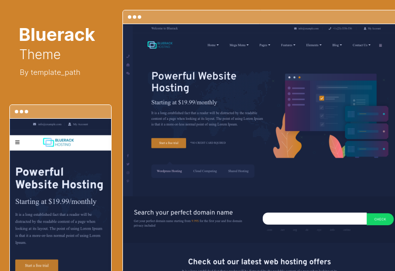 Bluerack Theme - Modernes Hosting-WordPress-Thema