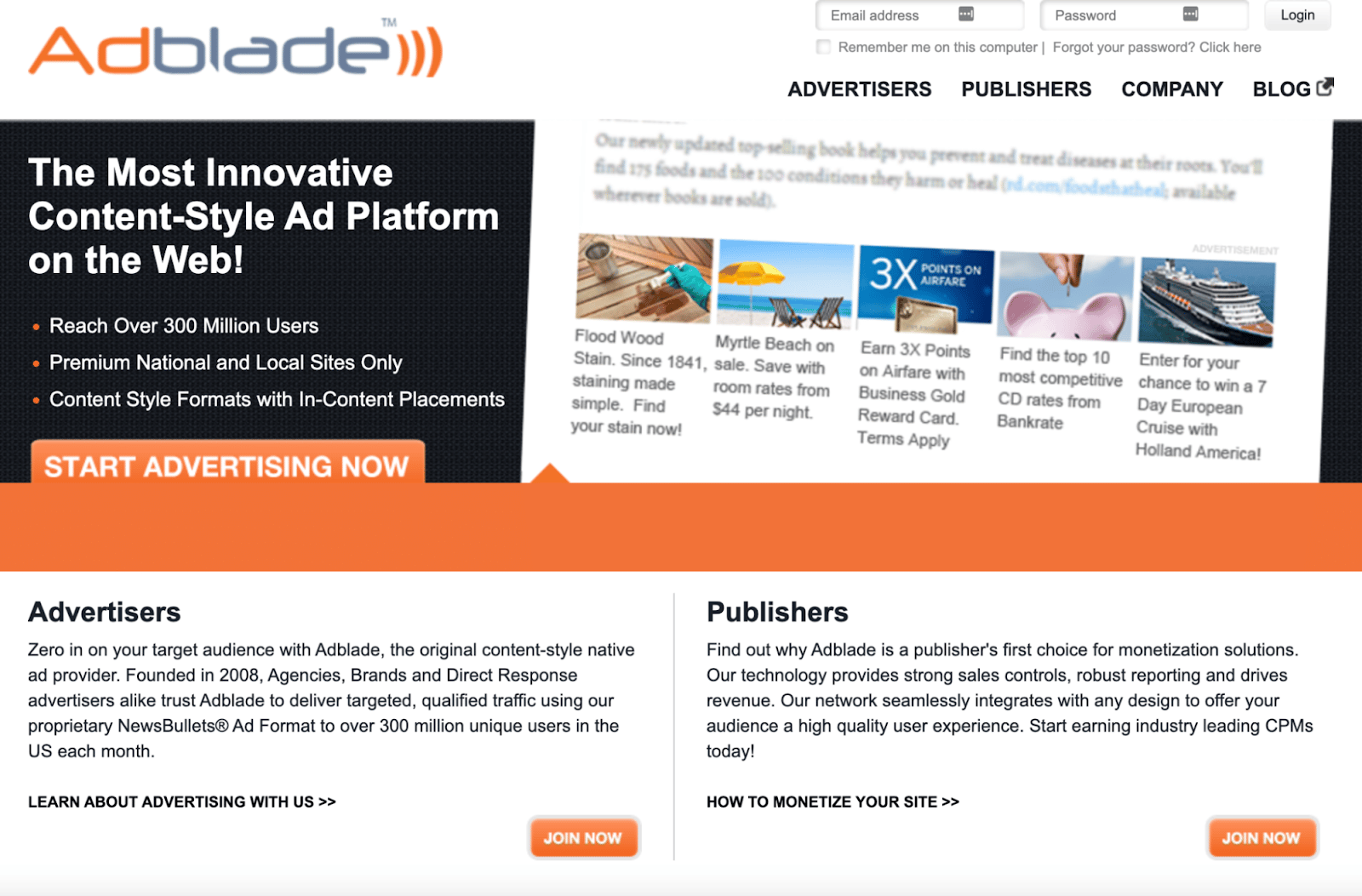 La homepage di Adblade