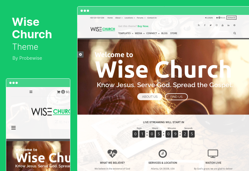 Wise Church Theme - ธีม WordPress กระทรวงออนไลน์อเนกประสงค์