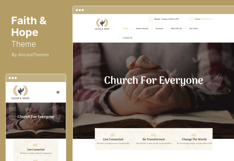 Tema Faith & Hope - Un tema moderno de WordPress para iglesias y religiones sin fines de lucro