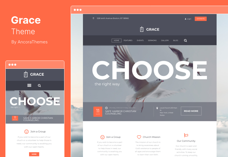 그레이스 테마 - 교회, 종교 및 자선 WordPress 테마