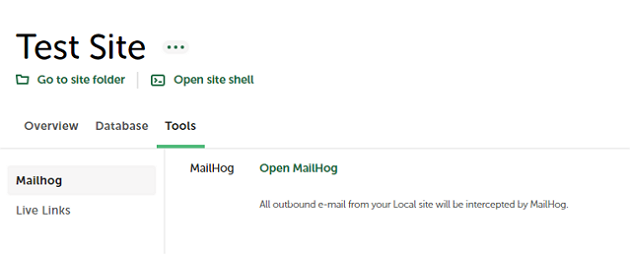 Verwenden des MailHog-Tools in Local