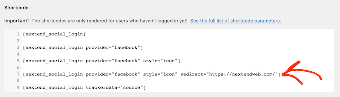 A shortcode with redirect parameters