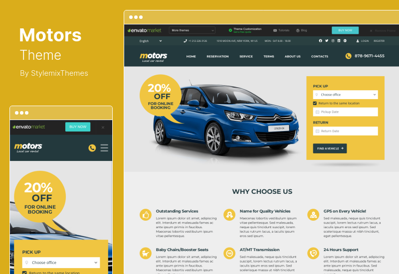 Tema Motors - Tema WordPress para revendedor, aluguel e listagem de carros