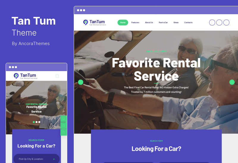 ธีม TanTum - บริการให้เช่ารถยนต์ สกู๊ตเตอร์ เรือ และจักรยาน WordPress Theme