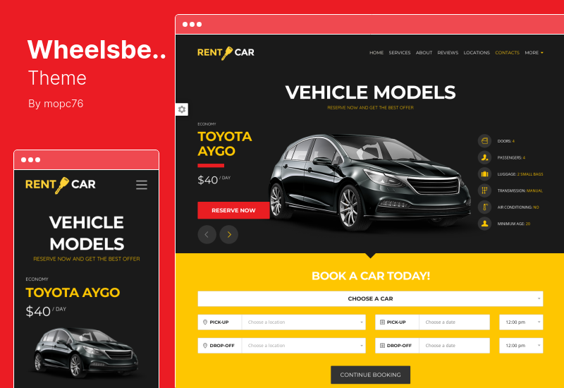 ธีม Wheelsberry - หน้า Landing Page สำหรับเช่ารถ WordPress Theme