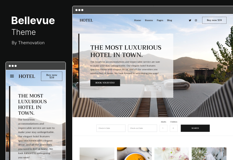 ธีม Bellevue - ปฏิทินการจองโรงแรมและที่พักพร้อมอาหารเช้า WordPress Theme