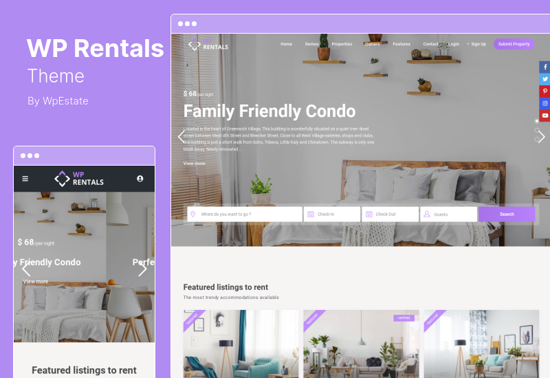 WP Rentals Theme - Pemesanan Akomodasi Tema WordPress