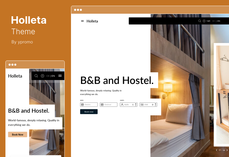 ธีม Holleta - การจองโรงแรม WordPress Theme