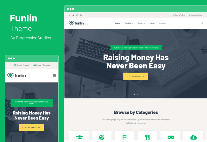 ธีม Funlin - Crowdfunding การกุศล WordPress Theme