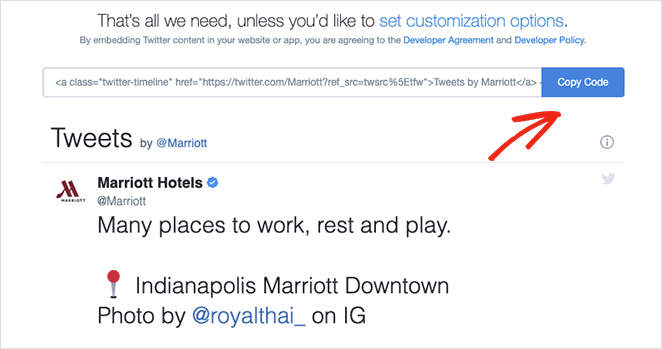 Copy twitter timeline embed code