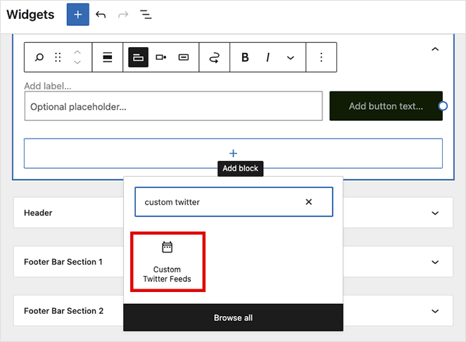 Add the custom twitter feed WordPress block