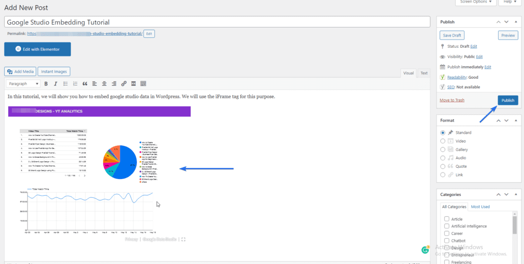 WordPress 클래식 편집기에 Google 데이터 스튜디오 포함