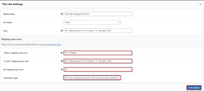 classe de envio adicionar frete de taxa fixa do woocommerce