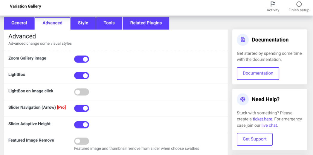 WooCommerce 插件高级设置的变体图像库。