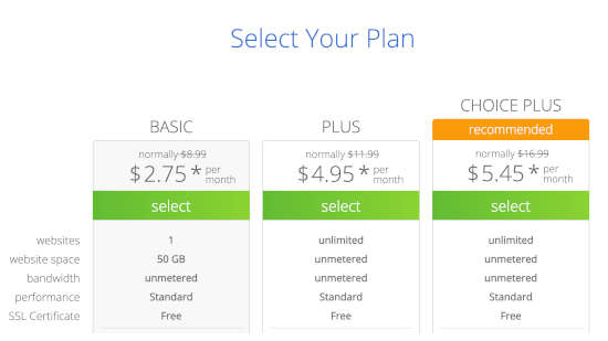 Bluehost 요금제 선택