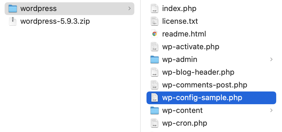 Suche nach der Datei wp-config-sample.php