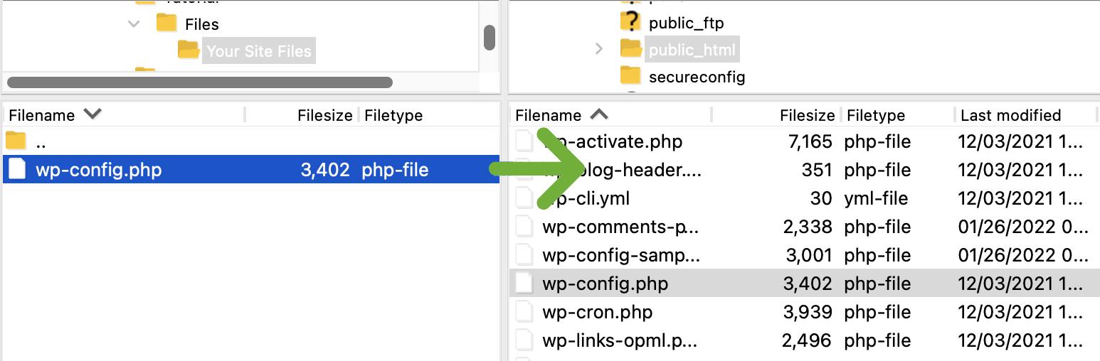 Verschieben der Datei wp-config.php per FTP