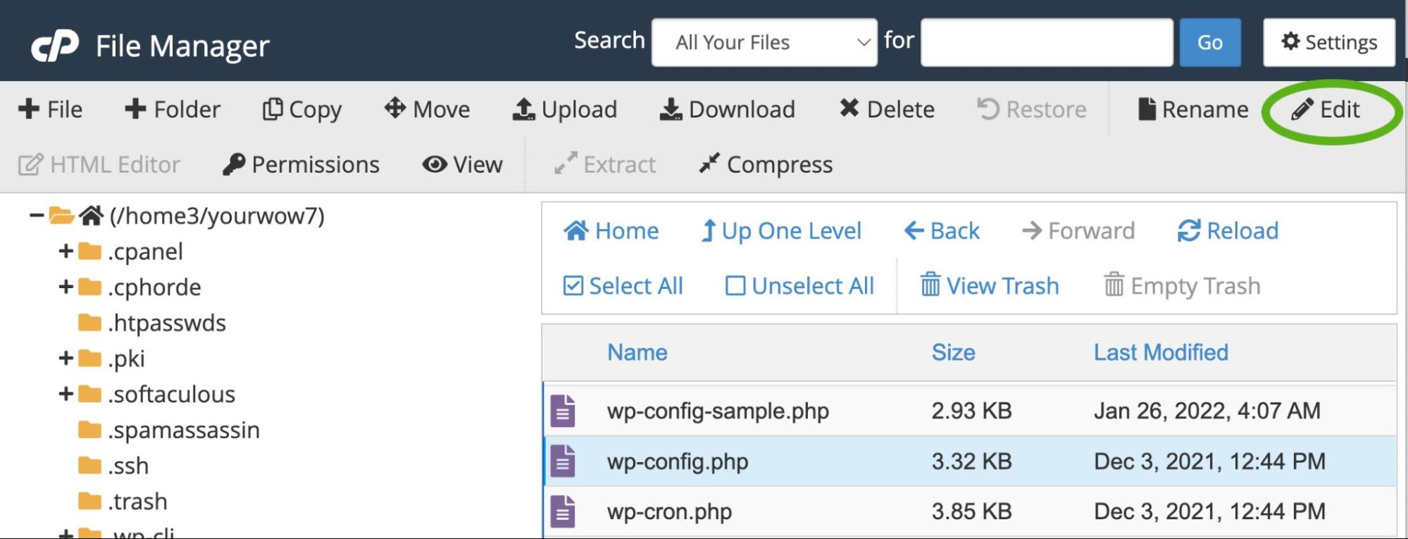 édition via les outils cpanel