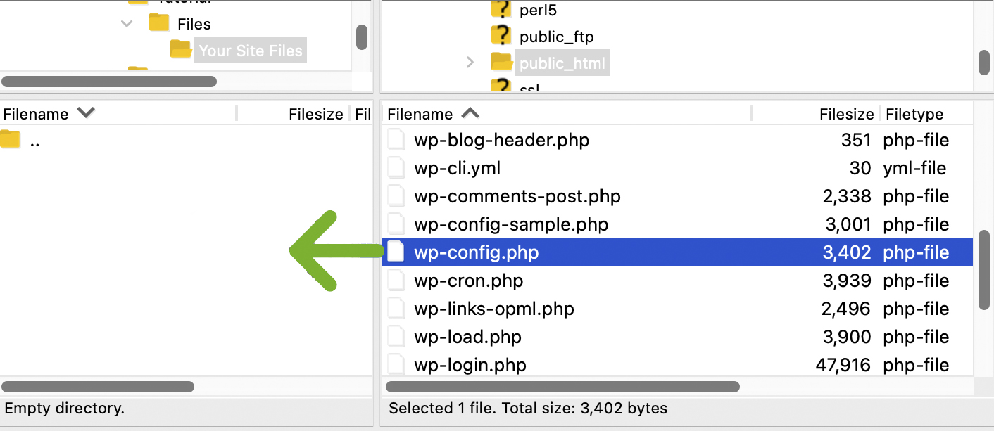 сохранить файл wp-config.php на свой компьютер через ftp