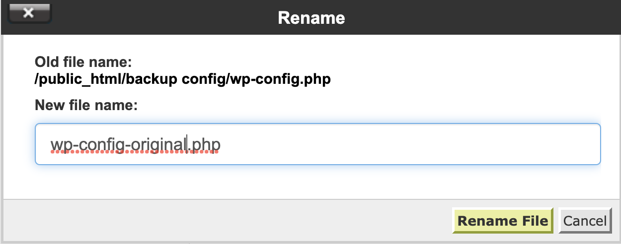 redenumirea fișierului wp-config.php