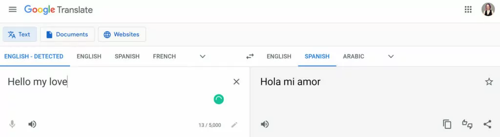 Yandex Translate vs Google Translate: interfaz de escritorio de Google Translate