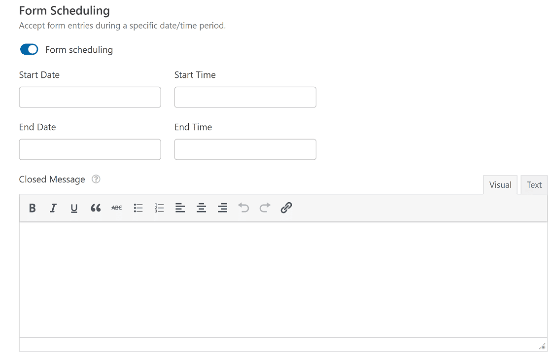 Configuración de programación de formularios de WPForms