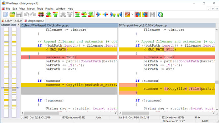 Outil de comparaison de texte WinMerge