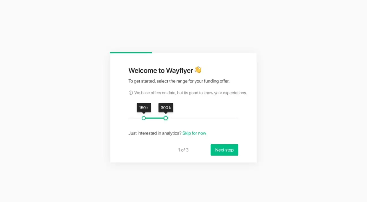 Página de financiamento do Wayflyer