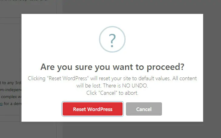 إعادة تعيين WordPress