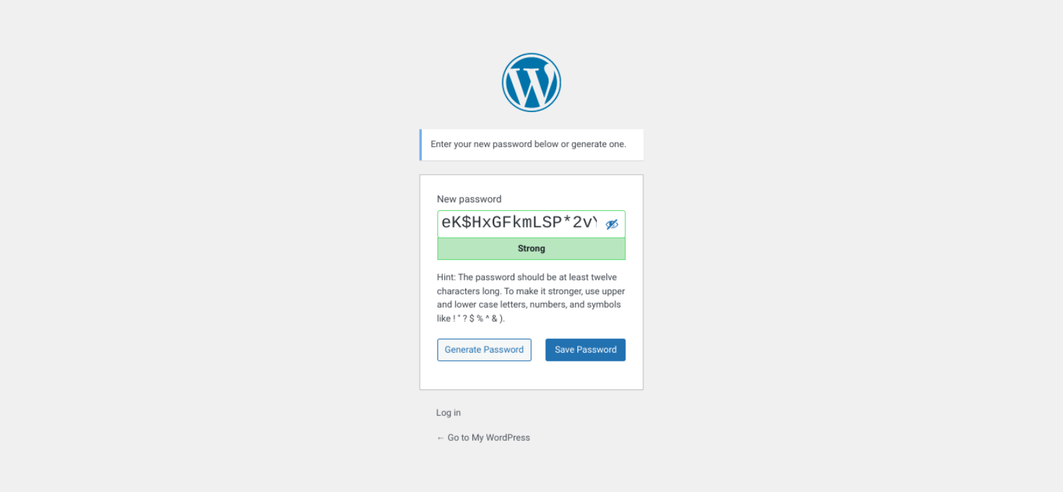 Opsi pengaturan ulang kata sandi WordPress.