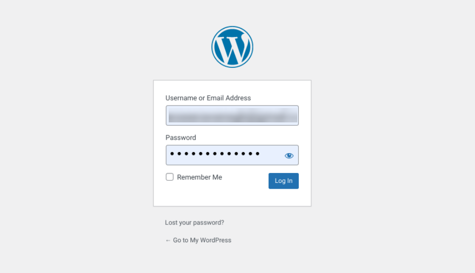Layar masuk WordPress.