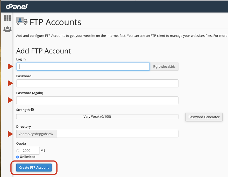 Créer un compte FTP