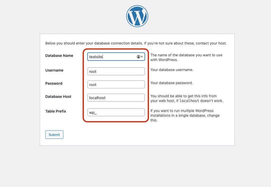 Écran de la base de données Wordpress MAMP