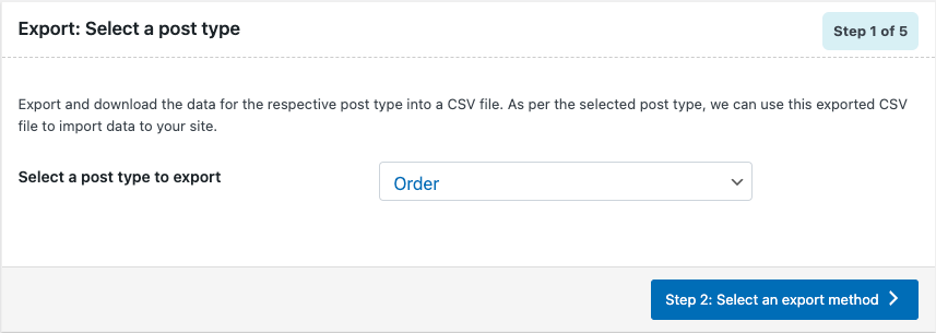 Seleccione un tipo de publicación para la migración de exportación de pedidos de WooCommerce