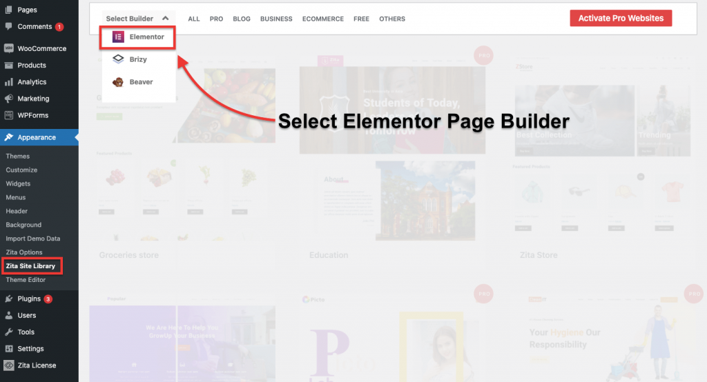 zita templates for elementor page builder