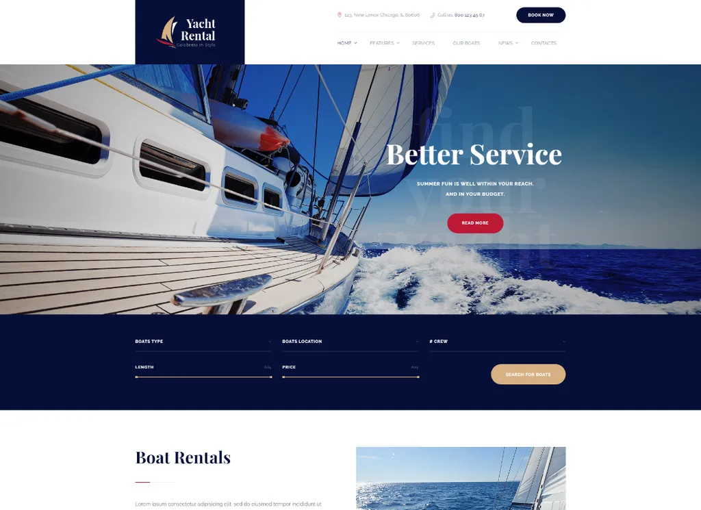 Servicio de alquiler de yates y barcos Tema de WordPress