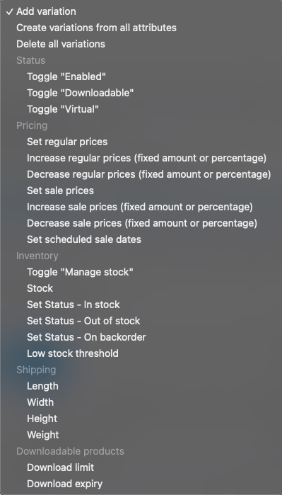 variações de produtos no plugin de assinaturas