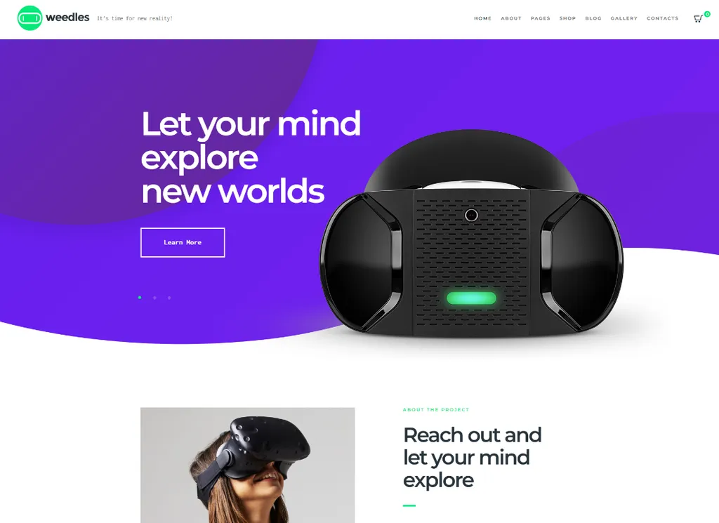 Weedles - バーチャル リアリティのランディング ページとストアの WordPress テーマ