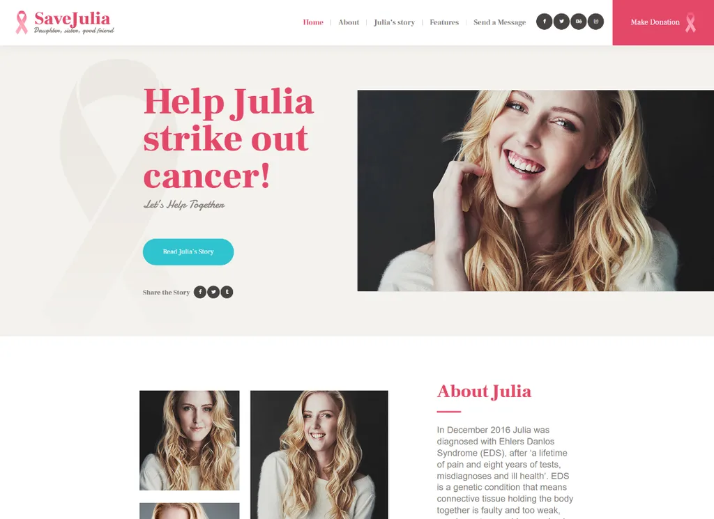 Save Julia - ธีม WordPress การบริจาคและการระดมทุนการกุศล