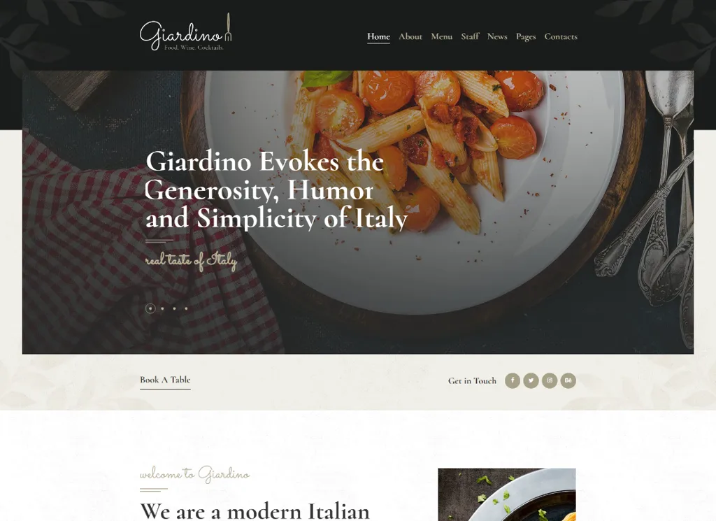 Giardino - Thème WordPress pour restaurants et cafés italiens