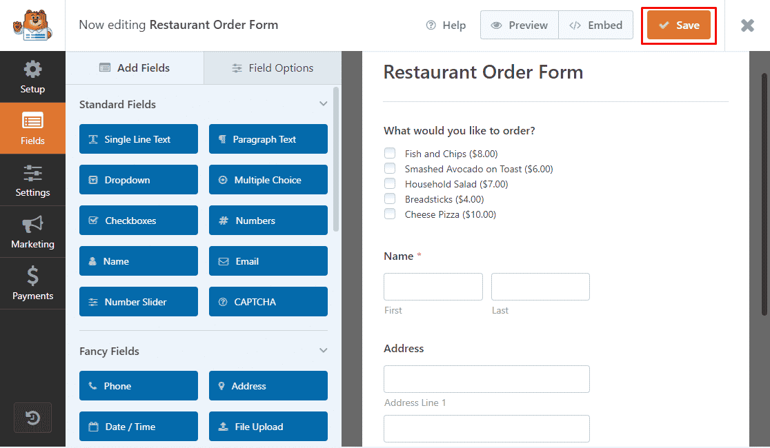 Saving changes checkboxes field