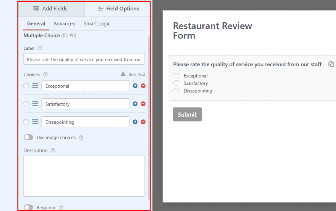 Editing multiple choice field in WPForms