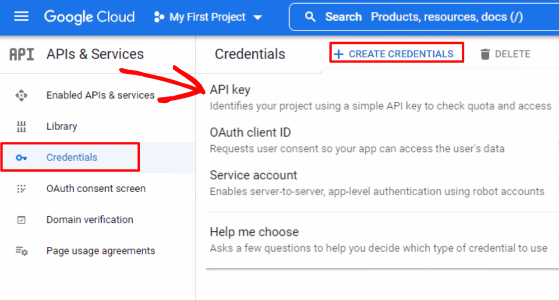 Create Credentials Google Console