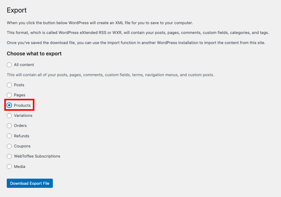 Exportprodukt mit integriertem Tool